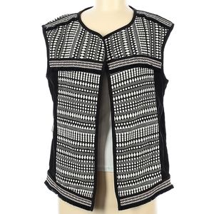 H&M Boho Black & White Woven Embellished Vest Sz 8